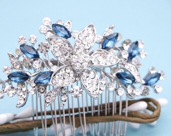 Blue Hair Accessories Wedding Gold Hair Vine Comb wedding silver hair piece Navy blue Wedding hair comb Side bridal headpiece Wedding comb