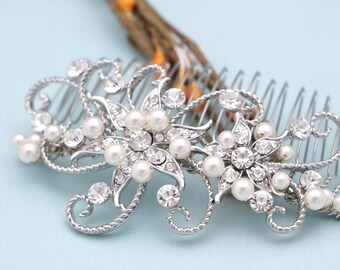 Bridal Hair Comb with Rhinestones and Pearls, Wedding Hair Accessories Bridal hair clip Wedding hair comb Side hair comb Wedding comb Bridal