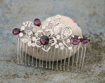 Blue hair accessories Silver Wedding hair comb Blue hair jewelry Purple Wedding comb Side bridal h headpiece Bridal hair comb Gold blue comb
