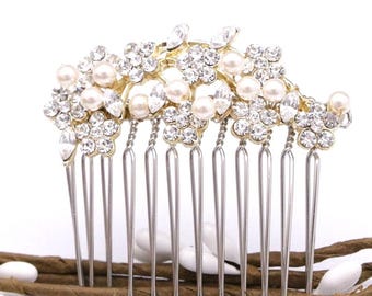 Gold Floral Bridal Hair Comb Rhinestone Wedding Hairpiece Rose gold Bridal hair clip Silver Pearl hair comb Wedding hair accessories Bridal