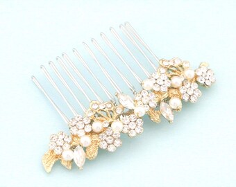 Rhinestone Pearl Bridal Hair Comb: Rose Gold Wedding Hairpiece Silver Bridal hair clip Wedding hair accessories Bridal hair piece Wedding