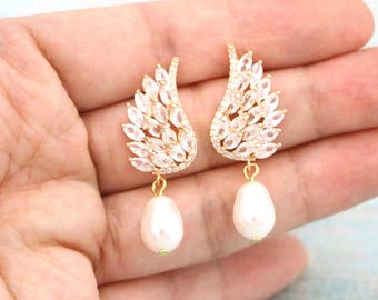 Gold Bridal earrings drop Wedding hair piece Pearl drop Wedding earrings Bridal hair clip Silver Wedding hair comb Bridal hair jewelry Boho