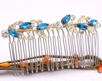 Crystal Bridal Hair Comb: Rose Gold, Sapphire Blue, Wedding Accessory Silver Bridal hair piece Wedding hair clip Bridal hair comb Navy blue