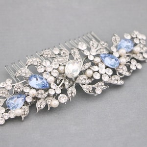 Light Sapphire Wedding hair comb Navy blue Wedding comb Pearl side comb Silver Wedding hair accessories for bun Bridal hair comb Bridal comb