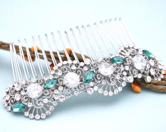 Emerald Rhinestone Bridal Hair Comb: Silver Wedding Hair Accessory Bridal hair clip Navy blue Wedding hair comb Green Wedding hair clip Gold