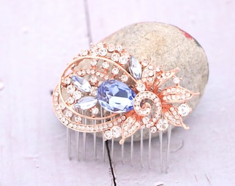 Light Sapphire Sapphire Rhinestone Wedding Hair Comb Bridal Headpiece Bridal hair clip Wedding hair accessories Navy blue Wedding comb Gold