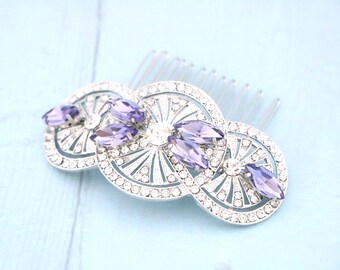 Silver Wedding hair comb light Amethyst Crystal hair comb Wedding hair clip Bridal hair accessories Wedding comb Navy blue hair comb Blue