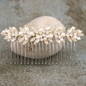 Gold Bridal hair comb with pearl drop Wedding earrings Blue hair jewelry earrings Wedding hair comb Vintage style Wedding comb Earrings Boho Gold & Hair comb