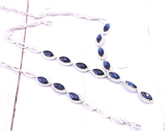 Silver Navy blue Wedding necklace and Bracelet Rhinestone Bridal necklace Navy blue Earings Bridal Bracelet Wedding blue earrings Birdal