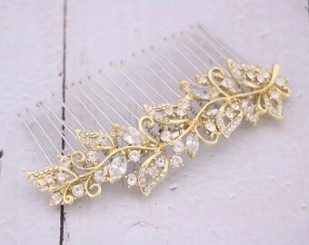 bridal side headpiece Bride Gold Floral Hair Comb Gold Sparkle Crystal Hair Comb Wedding Rose Gold Hair Comb Silver Wedding hair comb updo