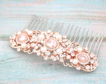 Rhinestone Wedding Barrette, Bridal Hair Clip Rose Gold, Silver, Gold hair clip Wedding hair comb Pearl hair piece Wedding hair clip Bridal