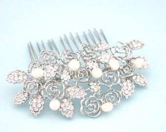 Pearl Crystal Bridal Hair Comb Wedding Headpiece Accessories Silver Wedding hair clip Bridal hair jewelry Wedding hair comb Side Bridal comb