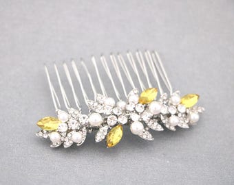 Light Topaz Crystal comb Bridal headpiece Side Wedding hair comb Navy blue Wedding comb Bridal hair jewelry Blue hair accessories Wedding