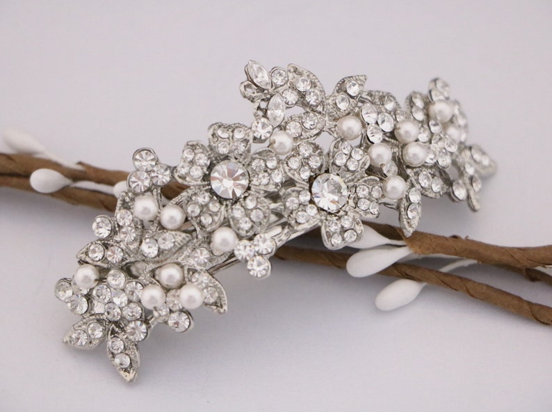 Bridal barrette hair clip Silver Wedding hair comb Pearl hair clip Wedding hair jewelry barrette headpiece Bridal hair comb hair barrette image 7