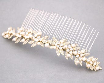 Wedding hair comb Side Bridal headpiece Large Wedding comb Pearl Wedding hair clip Bridal hair accessories for bun Gold Bridal hair clip