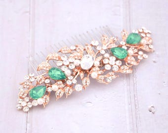 Rose gold Bridal hair comb: Pearl & Rhinestone Wedding hair accessories Blue Wedding hair clip Navy blue Bridal hair comb Royal Blue comb