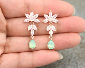 Rose gold Pacific opal Wedding earrings Gold Crystal earrings Bridal jewelry earring Navy blue earring Bridal blue earring Blue drop earring