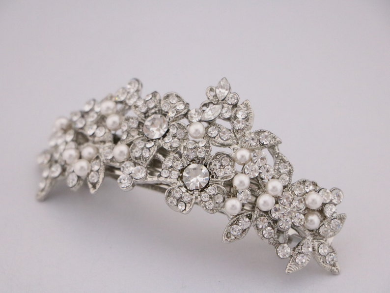 Bridal barrette hair clip Silver Wedding hair comb Pearl hair clip Wedding hair jewelry barrette headpiece Bridal hair comb hair barrette Finish hair barrette