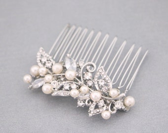 boho hair piece bridal side headpiece Silver Wedding hair comb Rhinestone Wedding comb Bridal hair jewelry Wedding hair accessories for bun