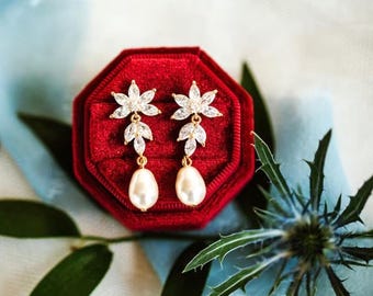 Gold Bridal earrings drop ivory pearl earrings prom jewelry set Silver wedding chandelier earrings CZ Bridal jewelry earrings Bridesmaid