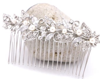 Crystal Pearl Wedding Hair Comb Silver Wedding earrings Pearl earrings Bridal hair clip Wedding hair accessories Bridal headpiece Earrings