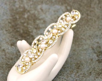 Gold Wedding hair clip Pearl hair comb Wedding earrings set with hair piece Rose gold Wedding hair comb Pearl barrette headpiece Wedding