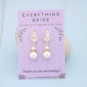 Wedding earrings for bridesmaids Pearl drop Bridal earrings Cubic Zirconia Gold Drop earrings rose gold earrings wedding jewelry earrings Gold tone