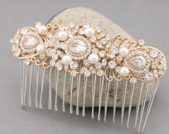 Gold Wedding hair comb Side bridal headpiece Wedding comb in Pearl hair comb Wedding hair piece Bridal hair comb Silver Wedding hair bling