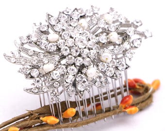 Pearl Rhinestone Bridal Hair Comb: Silver Wedding Hairpiece Bridal hair clip Weddin ghair accessories Crystal hair comb Bridesmaid headpiece