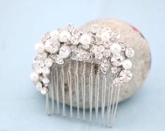 Rose Gold Pearl Crystal Bridal Hair Comb, Wedding Rhinestone Accessory Silver Wedding comb Bridal hair piece Wedding hair bling Gold comb