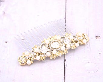 Gold Wedding Hair Comb, Pearl Crystal Bridal Headpiece Rhinestone Wedding hair clip Bridal hair accessories Rose gold Bridal hair comb Boho