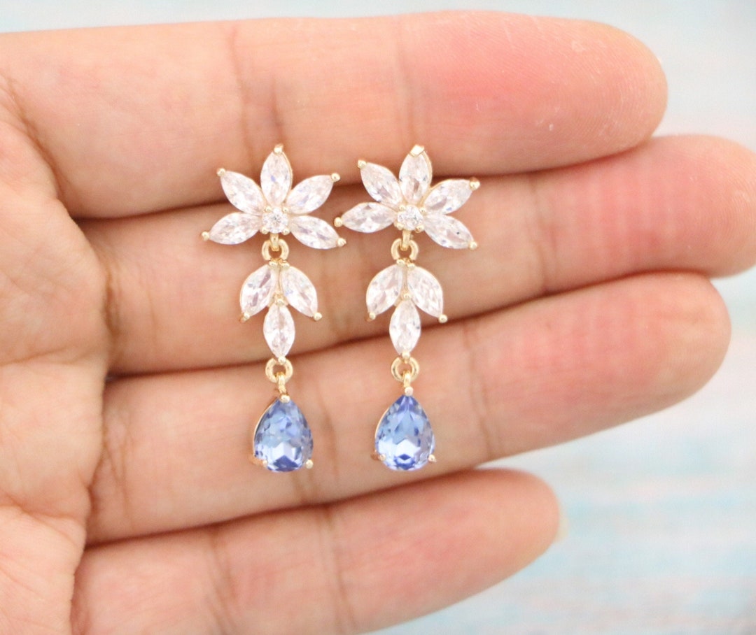Dusty Blue Earrings Bridal Dusty Blue Earrings Dusty Blue Crystal Drop