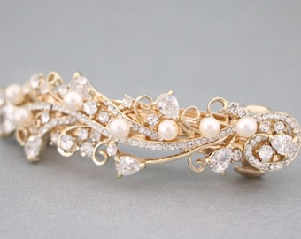 Wedding hair comb Side bridal accessories hair jewelry Wedding barrette Gold hair clip Rhinestone hair comb Crystal barrette Bridal hairclip