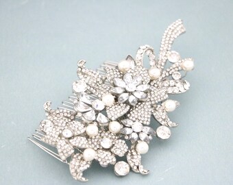 Art Deco Bridal Hair Comb: Rhinestone & Pearl Wedding Headpiece Bridal hair clip Wedding hair accessories Large Wedding comb Bridesmaid comb