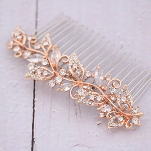 Boho Wedding hair comb Rose gold hair comb Wedding Bridal hair comb Crystal Hair Piece Wedding hair accessories Rose gold hair piece Crystal image 2