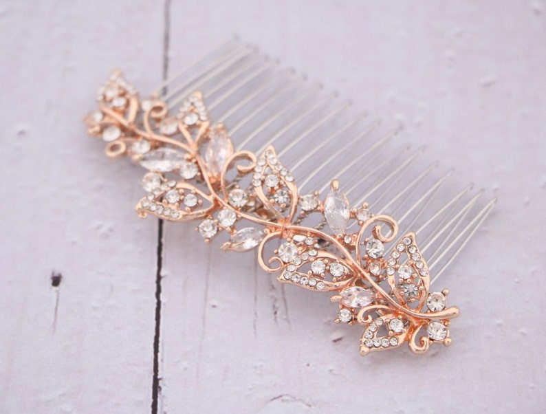 Boho Wedding hair comb Rose gold hair comb Wedding Bridal hair comb Crystal Hair Piece Wedding hair accessories Rose gold hair piece Crystal image 2