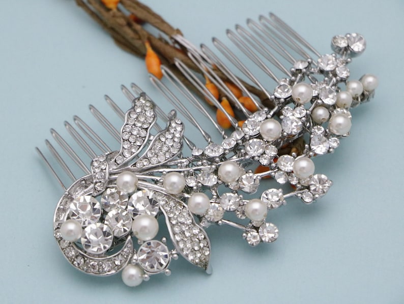 wedding hair comb floral wedding hair accessories bride wedding comb leaves Crystal Bridal hair comb Pearl hair comb Wedding head comb Boho