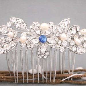 Wedding hair comb Side Bridal headpiece Rhinestone Wedding comb Blue hair jewelry Navy blue Wedding headpiece Bridal hair comb Crystal comb