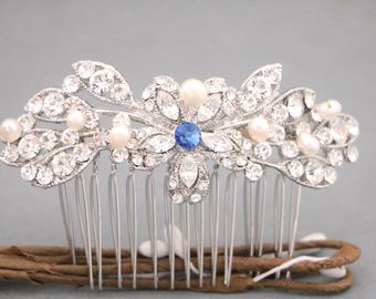 Wedding hair comb Side Bridal headpiece Rhinestone Wedding comb Blue hair jewelry Navy blue Wedding headpiece Bridal hair comb Crystal comb