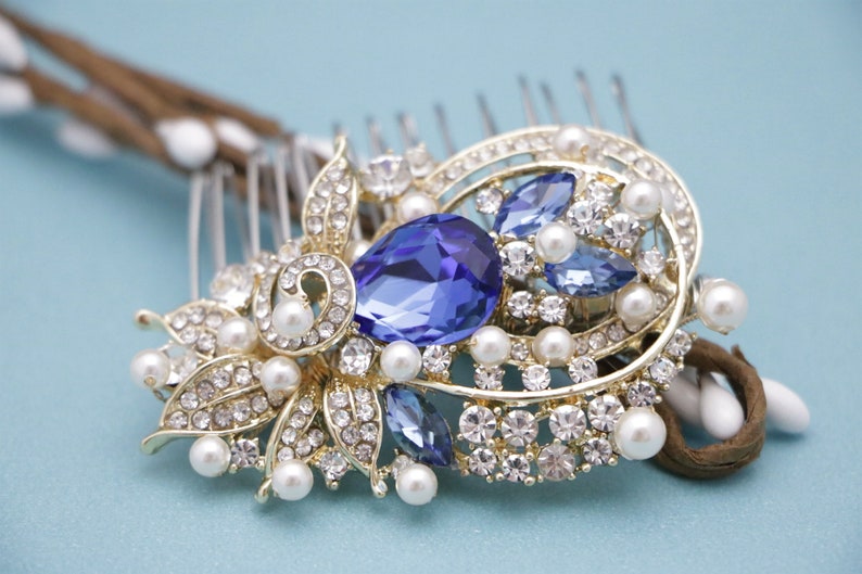 Wedding Hair Accessories Blue Wedding Comb Rhinestone Hair Etsy