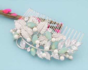 Pacific opal Crystal hair comb Wedding hair accessories Bridal hair piece Wedding hair clip Navy blue Wedding hair comb Bridal headpiece