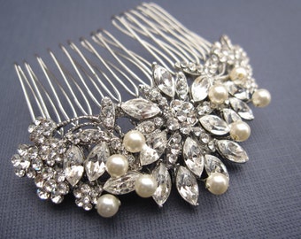 Wedding hair comb Vintage style Wedding comb in Pearl side hair comb Wedding hair accessories Bridal hair piece Pearl drop Wedding earrings