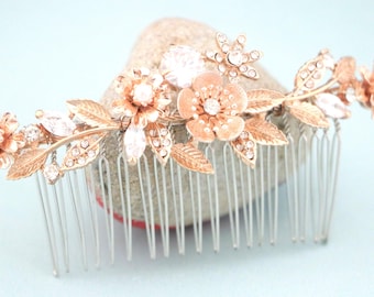 Rose gold Wedding comb Side Bridal headpiece Wedding hair comb Large Bridal hair comb Gold Wedding hair accessories Rhinestone Bridal comb
