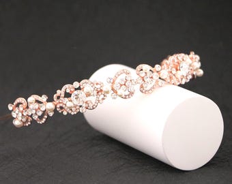 Rose gold Bridal headband Pearl and Crystal headband Bridal tiara Gold