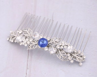 wedding hair side clip large bridal hair comb head pieces for wedding rhinestone Wedding hair comb Blue Wedding comb in Navy blue hair comb