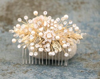 Rhinestone Pearl Wedding Hairpiece Gold Crystal hair comb Wedding hair accessories Bridal hair comb Rose gold hair comb Silver Bridal comb