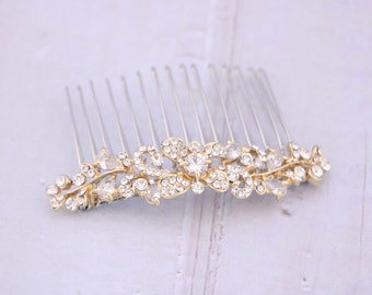 Wedding Hair Pieces Gold Flower and Leaf Hair Comb Wedding Head Clip for Bride Wedding Hair Accessories for Bun Rose Gold Bridal Headpieces
