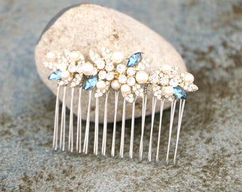 Silver Wedding Hair Comb: Rhinestone Crystal Bridal Headpiece Pearl Wedding hair clip Gold veil comb Rose gold hair comb Navy blue hair comb