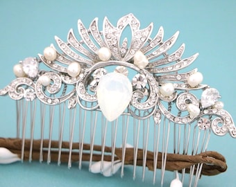Crystal Wedding Hair Comb: Silver Bridal Hair Accessory Sapphire Blue Hair comb White opal Wedding hair clip Bridal hair comb Navy blue comb