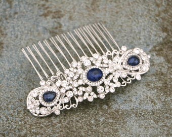 Wedding comb Blue Wedding hair accessories for bun Side bridal headpiece Wedding hair jewlery Bridal hair comb updo Wedding hair piece Blue